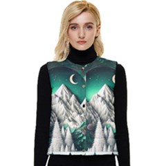 Christmas Wreath Winter Mountains Snow Stars Moon Women s Button Up Puffer Vest by uniart180623