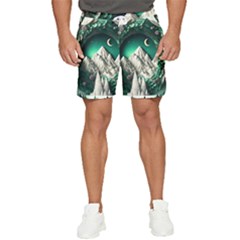 Christmas Wreath Winter Mountains Snow Stars Moon Men s Runner Shorts by uniart180623