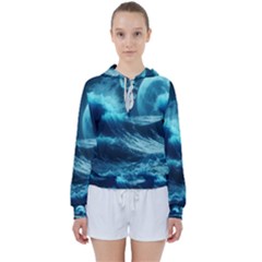 Moonlight High Tide Storm Tsunami Waves Ocean Sea Women s Tie Up Sweat by uniart180623