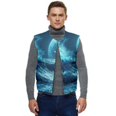 Moonlight High Tide Storm Tsunami Waves Ocean Sea Men s Button Up Puffer Vest	 by uniart180623