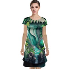 Waterfall Jungle Nature Paper Craft Trees Tropical Cap Sleeve Nightdress by uniart180623