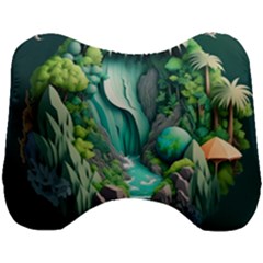 Waterfall Jungle Nature Paper Craft Trees Tropical Head Support Cushion by uniart180623