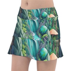 Waterfall Jungle Nature Paper Craft Trees Tropical Classic Tennis Skirt by uniart180623