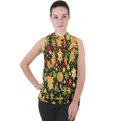 Christmas Pattern Mock Neck Chiffon Sleeveless Top by Valentinaart