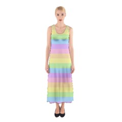 Cute Pastel Rainbow Stripes Sleeveless Maxi Dress
