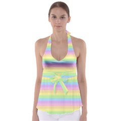 Cute Pastel Rainbow Stripes Tie Back Tankini Top by Ket1n9