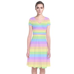 Cute Pastel Rainbow Stripes Short Sleeve Front Wrap Dress by Ket1n9