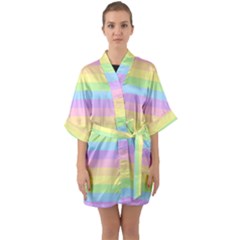 Cute Pastel Rainbow Stripes Half Sleeve Satin Kimono  by Ket1n9