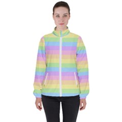 Cute Pastel Rainbow Stripes Women s High Neck Windbreaker