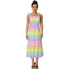 Cute Pastel Rainbow Stripes Tie-strap Tiered Midi Chiffon Dress by Ket1n9