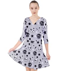 Skull-pattern- Quarter Sleeve Front Wrap Dress by Ket1n9