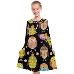 Cute Owls Pattern Kids  Midi Sailor Dress