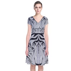 Tiger Head Short Sleeve Front Wrap Dress by Ket1n9