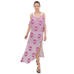 Alien Pattern Pink Maxi Chiffon Cover Up Dress