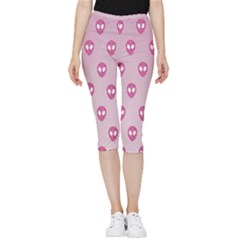 Alien Pattern Pink Inside Out Lightweight Velour Capri Leggings  by Ket1n9