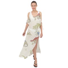 Dinosaur Art Pattern Maxi Chiffon Cover Up Dress