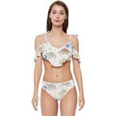 Dinosaur Art Pattern Ruffle Edge Tie Up Bikini Set	 by Ket1n9