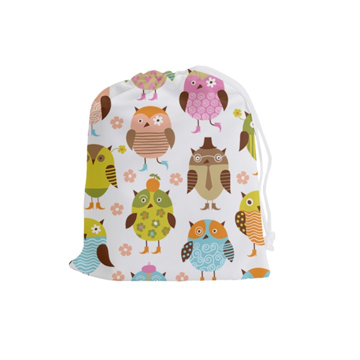 Cute Owls Pattern Drawstring Pouch (Large)