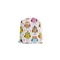 Cute Owls Pattern Drawstring Pouch (XS)