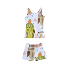 Cute Owls Pattern Kids  Boyleg Swimsuit