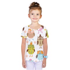 Cute Owls Pattern Kids  One Piece T-Shirt