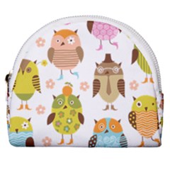 Cute Owls Pattern Horseshoe Style Canvas Pouch