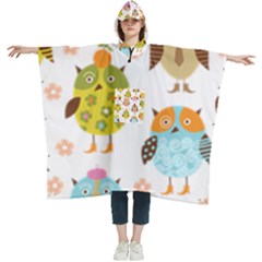 Cute Owls Pattern Women s Hooded Rain Ponchos