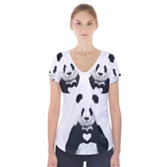 Panda Love Heart Short Sleeve Front Detail Top by Ket1n9