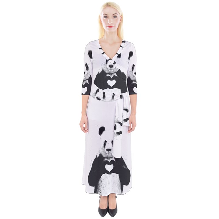 Panda Love Heart Quarter Sleeve Wrap Maxi Dress