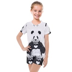 Panda Love Heart Kids  Mesh T-Shirt and Shorts Set