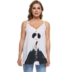 Panda Love Heart Casual Spaghetti Strap Chiffon Top