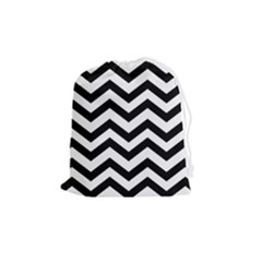 Black And White Chevron Drawstring Pouch (medium) by Ket1n9