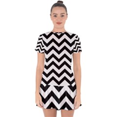 Black And White Chevron Drop Hem Mini Chiffon Dress