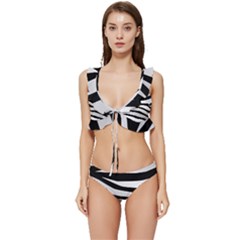 White Tiger Skin Low Cut Ruffle Edge Bikini Set by Ket1n9