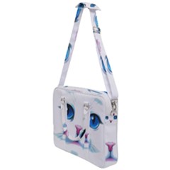 Cute White Cat Blue Eyes Face Cross Body Office Bag by Ket1n9