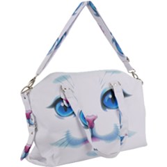 Cute White Cat Blue Eyes Face Canvas Crossbody Bag by Ket1n9