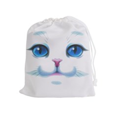 Cute White Cat Blue Eyes Face Drawstring Pouch (xl) by Ket1n9