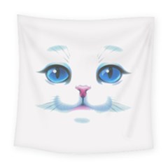 Cute White Cat Blue Eyes Face Square Tapestry (large) by Ket1n9