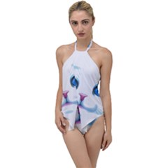 Cute White Cat Blue Eyes Face Go With The Flow One Piece Swimsuit
