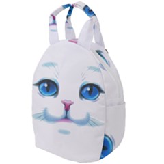 Cute White Cat Blue Eyes Face Travel Backpack by Ket1n9