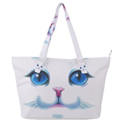 Cute White Cat Blue Eyes Face Full Print Shoulder Bag by Ket1n9