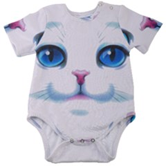 Cute White Cat Blue Eyes Face Baby Short Sleeve Bodysuit by Ket1n9