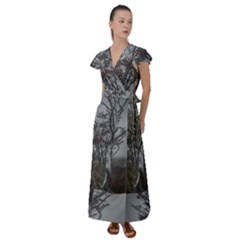 Nature s Resilience: Tierra Del Fuego Forest, Argentina Flutter Sleeve Maxi Dress by dflcprintsclothing