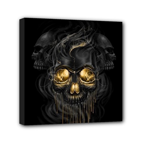 Art Fiction Black Skeletons Skull Smoke Mini Canvas 6  X 6  (stretched) by Ket1n9