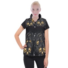 Art Fiction Black Skeletons Skull Smoke Women s Button Up Vest by Ket1n9