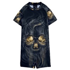 Art Fiction Black Skeletons Skull Smoke Kids  Boyleg Half Suit Swimwear