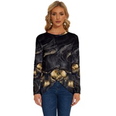 Art Fiction Black Skeletons Skull Smoke Long Sleeve Crew Neck Pullover Top