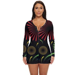 Fireworks With Star Vector Long Sleeve Boyleg Swimsuit by Ket1n9