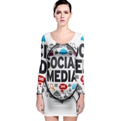 Social Media Computer Internet Typography Text Poster Long Sleeve Bodycon Dress by Ket1n9