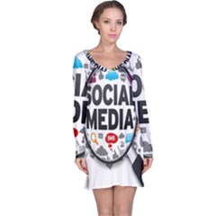 Social Media Computer Internet Typography Text Poster Long Sleeve Nightdress by Ket1n9